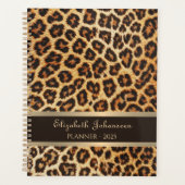 ヒョウ茶色のブロンズ模様金ゴールドフォイルストライプ名 プランナー手帳 (正面)