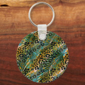 ヒョウ葉の背景にヤシの花。 キーホルダー (正面)