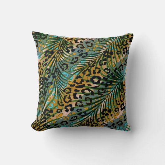 ヒョウ葉の背景にヤシの花。 クッション (正面)