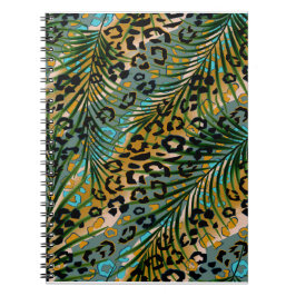 ヒョウ葉の背景にヤシの花。 ノートブック