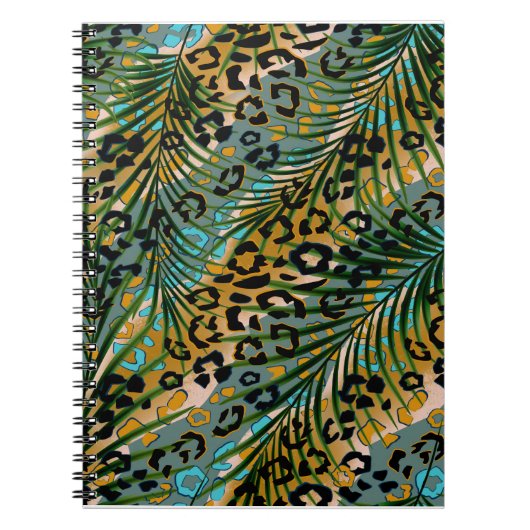 ヒョウ葉の背景にヤシの花。 ノートブック (正面)