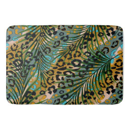 ヒョウ葉の背景にヤシの花。 バスマット