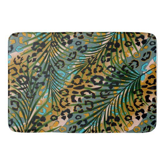 ヒョウ葉の背景にヤシの花。 バスマット (正面)
