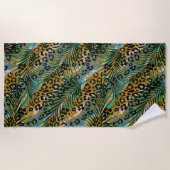 ヒョウ葉の背景にヤシの花。 ビーチタオル (正面)