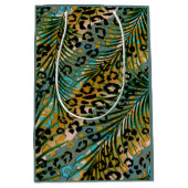 ヒョウ葉の背景にヤシの花。 ミディアムペーパーバッグ (正面)