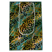 ヒョウ葉の背景にヤシの花。 ミディアムペーパーバッグ (裏面)