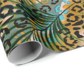 ヒョウ葉の背景にヤシの花。 ラッピングペーパー (ロールコーナー)