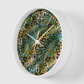 ヒョウ葉の背景にヤシの花。 壁時計 (傾斜)