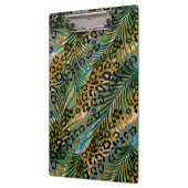 ヒョウ葉の背景に手のひら。ナプキン クリップボード (左)