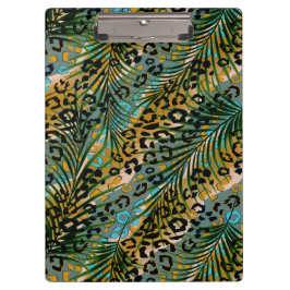 ヒョウ葉の背景に手のひら。ナプキン クリップボード