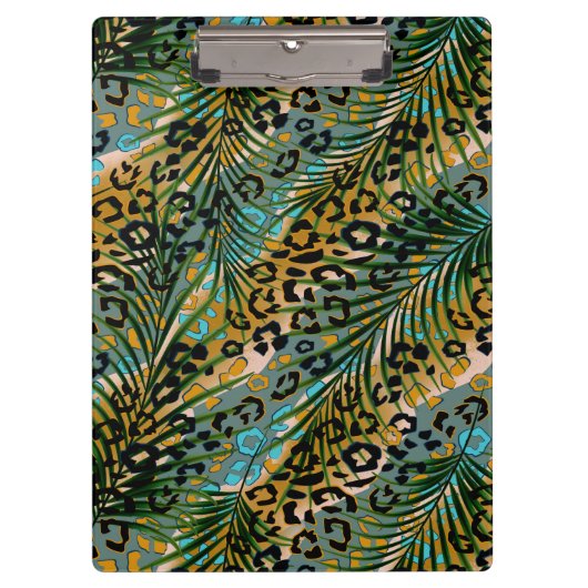 ヒョウ葉の背景に手のひら。ナプキン クリップボード (正面)