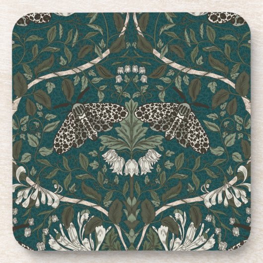 ヒョウ蛾とハニーサックル植物ヴィンテージ コースター (正面)