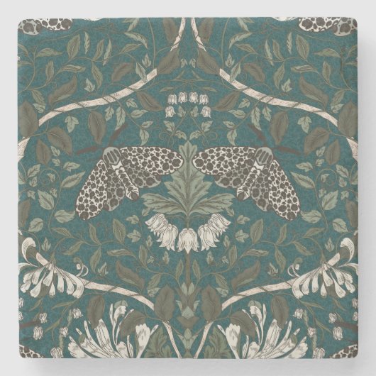 ヒョウ蛾とハニーサックル植物ヴィンテージ ストーンコースター (正面)