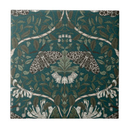ヒョウ蛾とハニーサックル植物ヴィンテージ タイル