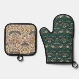 ヒョウ蛾とハニーサックル植物ヴィンテージ 鍋つかみ&鍋敷きセット