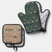 ヒョウ蛾とハニーサックル植物ヴィンテージ 鍋つかみ&鍋敷きセット (正面/裏面)