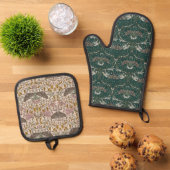 ヒョウ蛾とハニーサックル植物ヴィンテージ 鍋つかみ&鍋敷きセット (トップダウン)