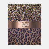 ヒョウ褐色の黒い黄金のブロンズのモノグラム フリースブランケット (正面)