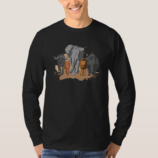 ヒョウ象ライオンRhinoアフリカ野生動物 Tシャツ (正面)