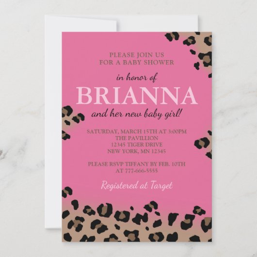 ヒョウ赤ちゃんシャワーまたは誕生日パーティー 招待状 (正面)