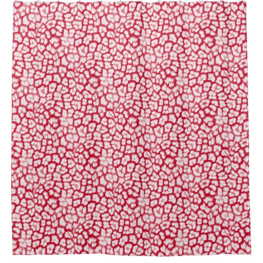 ヒョウ赤と白柄 シャワーカーテン (正面)