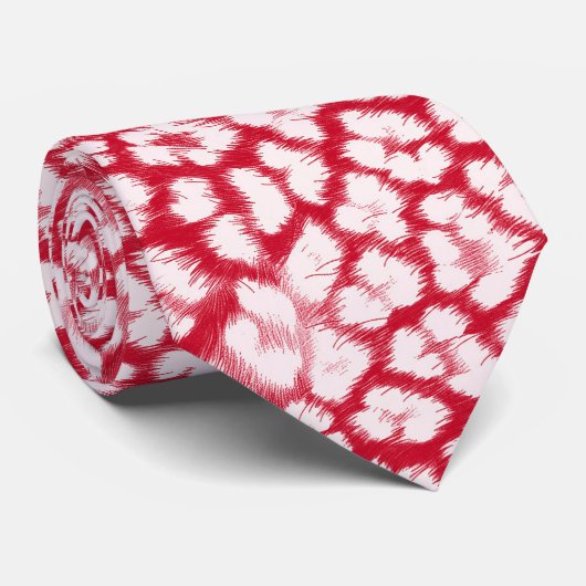 ヒョウ赤と白柄 ネクタイ (ロール)