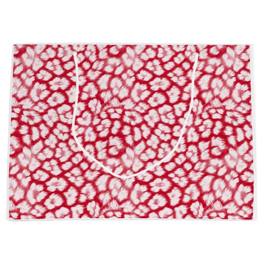 ヒョウ赤と白柄 ラージペーパーバッグ (正面)