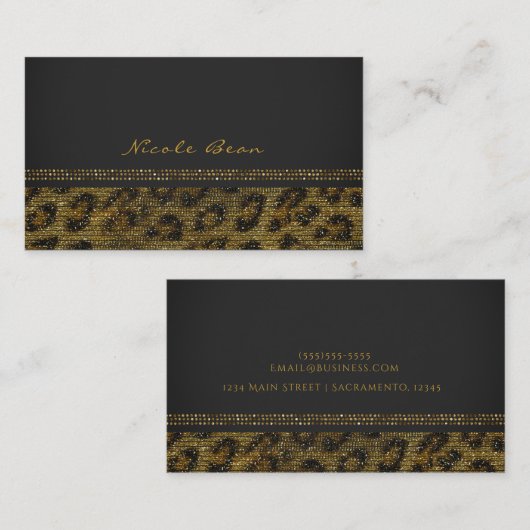 ヒョウ輝くシークインズグラムシックモダンエレガント 名刺 (正面/裏面)