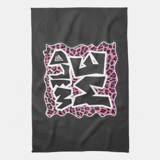 ヒョウ野生メブラックアンドホットピンクデザイン キッチンタオル (縦)