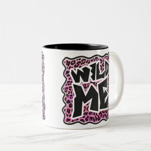 ヒョウ野生メブラックアンドホットピンクデザイン ツートーンマグカップ (正面右)