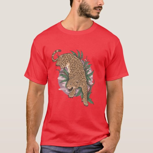 ヒョウ野生動物よじ登る家族 Tシャツ (正面)