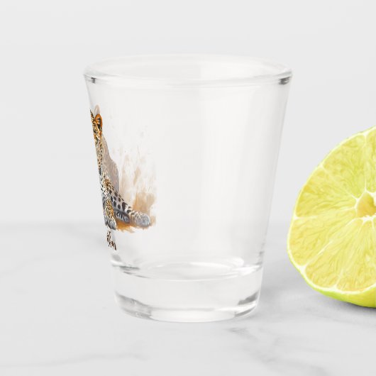 ヒョウ野生動物ポートレートパーソナライズされた名 ショットグラス (右)