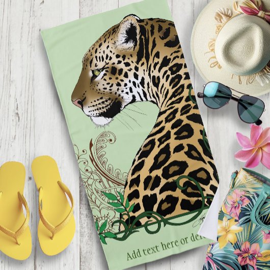 ヒョウ野良猫グリーンヘンナ ビーチタオル