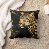 ヒョウ金ゴールドジャングルサファリ葉ズ クッション (ブランケット)