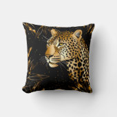 ヒョウ金ゴールドジャングルサファリ葉ズ クッション (正面)