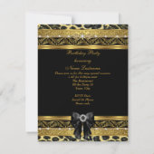 ヒョウ金ゴールドバースデーパーティーエレガントドダイヤモンドブラック 招待状 (裏面)