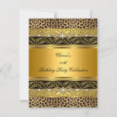ヒョウ金ゴールドバースデーパーティーエレガントドダイヤモンドブラック 招待状 (正面)