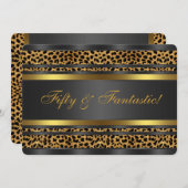 ヒョウ金ゴールドブラック女性50thバースデーパーティー 招待状 (正面/裏面)