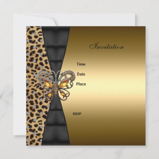 ヒョウ金ゴールド動物30歳の蝶2 招待状 (裏面)