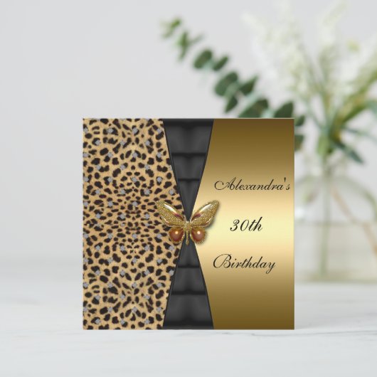 ヒョウ金ゴールド動物30thバースデーバタフライ 招待状 (スタンド正面)