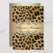 ヒョウ金ゴールド女性50th誕生日パーティー 招待状 (正面/裏面)