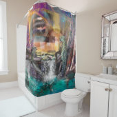 ヒョウ青ラグーンワンダーランドジャングル シャワーカーテン (インサイチュ)