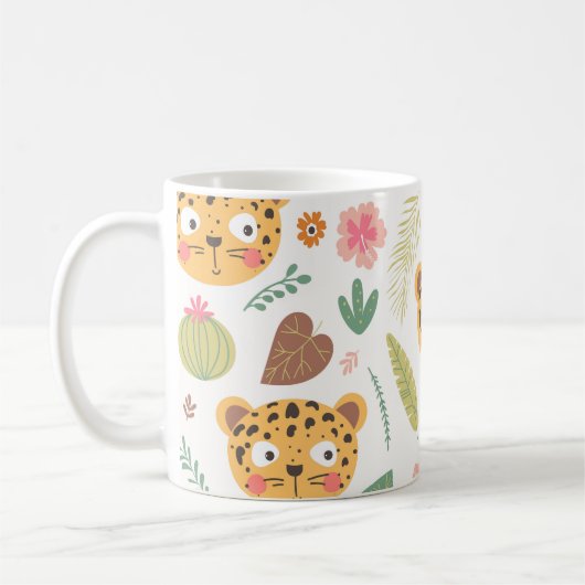 ヒョウ頭熱帯植物パターン コーヒーマグカップ (左)