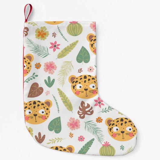 ヒョウ頭熱帯植物パターン スモールクリスマスストッキング (正面)