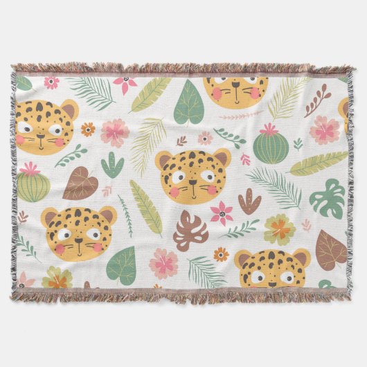 ヒョウ頭熱帯植物パターン スローブランケット (正面)