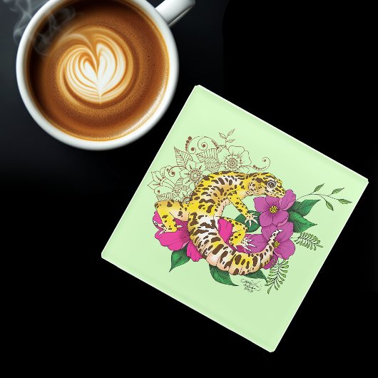 ヒョウ黄ゲコグリーン ガラスコースター