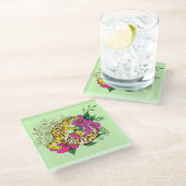 ヒョウ黄ゲコグリーン ガラスコースター (アングル)