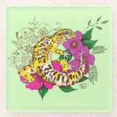 ヒョウ黄ゲコグリーン ガラスコースター (正面)