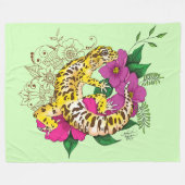 ヒョウ黄ゲコグリーン フリースブランケット (正面(横))