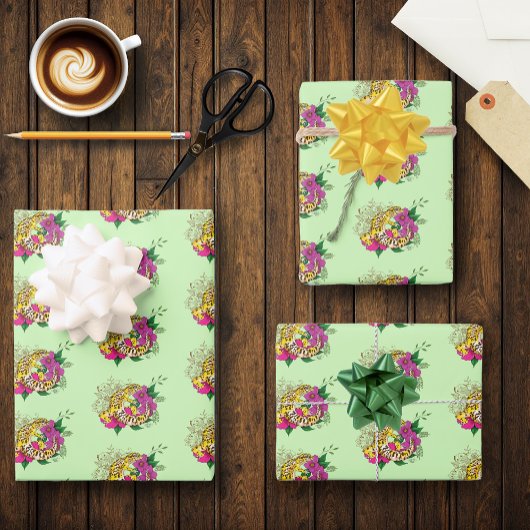 ヒョウ黄ゲコグリーン ラッピングペーパーシート